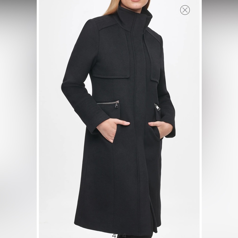 NWT Karl Lagerfeld Sz S Long Black Ladies Wool Coat